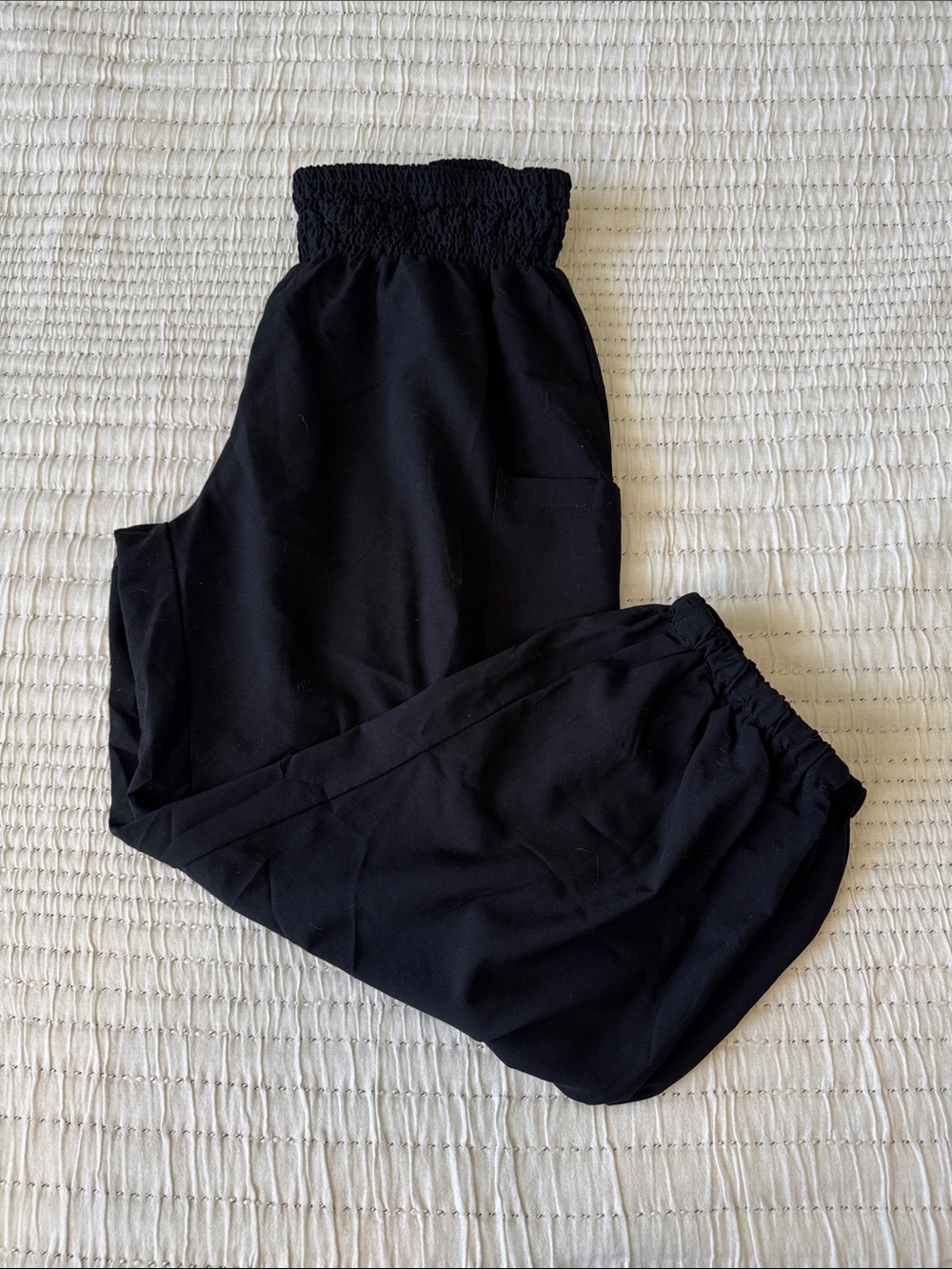 Smocked-Waist Black Jogger Pants